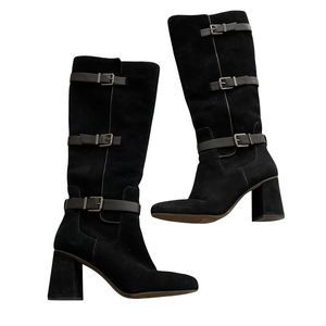 Franco Sarto Womens Knoll Knee-High Boots, Black Suede Buckle straps size
9.5M